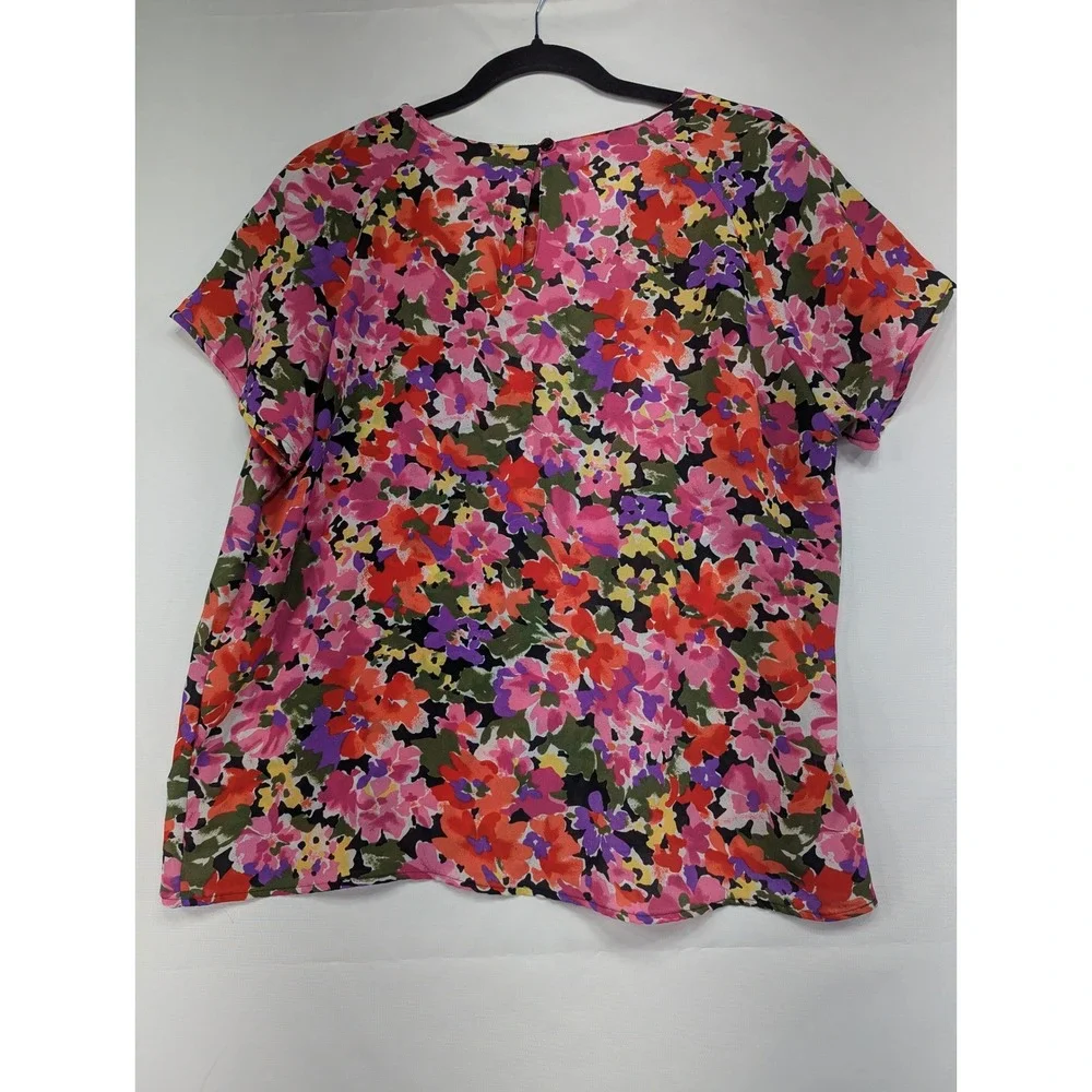 Impressions of California Floral Print Short Sleeve‎ Top Women Large Made in USA